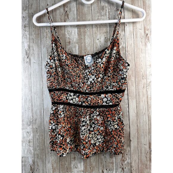 Blue Rain Tank Top Women S Black Orange Floral Spaghetti Strap Sweet Cottagecore - Picture 1 of 6